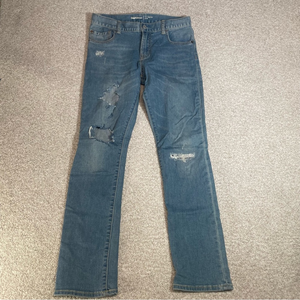 Gap Kids 1969 Distressed Jeans Size 14 Regular Slim Medium Wash Adjustable Waist